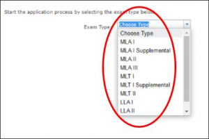 Select any exam from the dropdown list